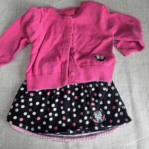Baby Bundle - Disney Hot Pink Cardigan with Black & White Polka Dot Minnie Dress